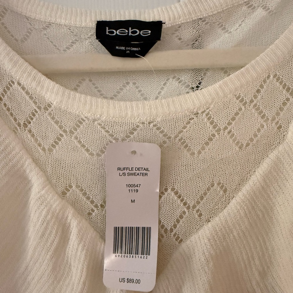 bebe Cream Sweater with Layered Ruffle Design - Picture 4 of 5